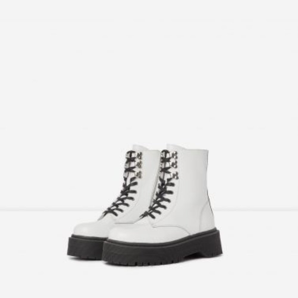 The Kooples White Leather Combat Boots